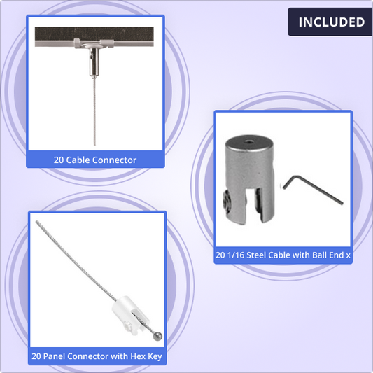 20 Cable Connector + 20 1/16 Steel Cable with Ball End x + 20 Panel  Connector with Hex Key